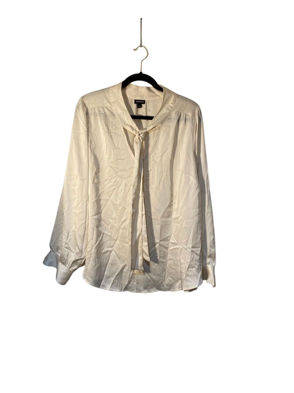 Torrid front tie, silky, smooth, long sleeve, ivory, blouse, 2